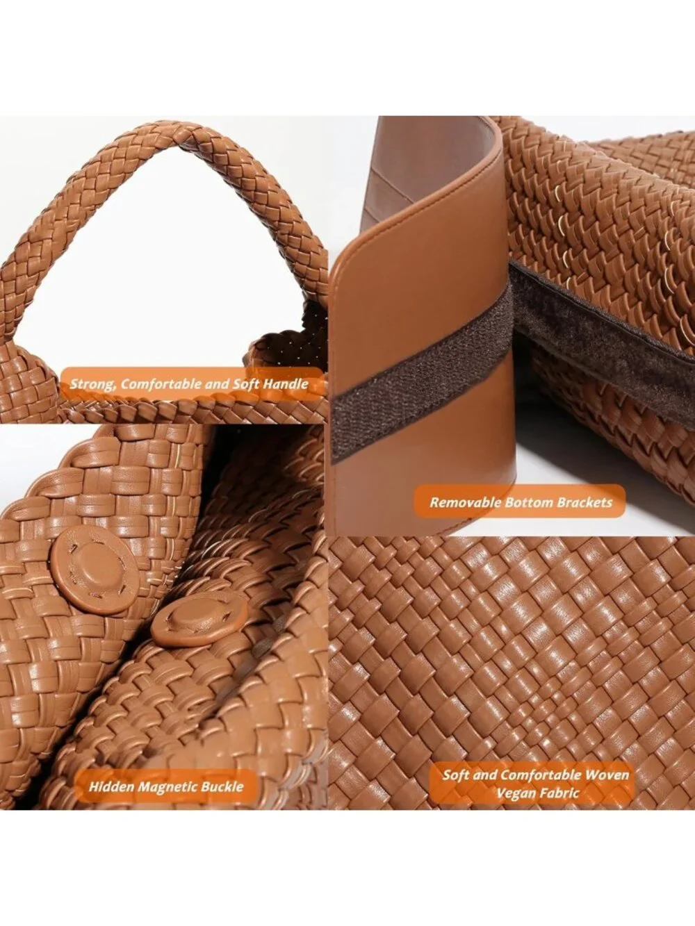 Stylish Woven Tote Bag with Purse, Large Handmade Shoulder Hobo for Commuting